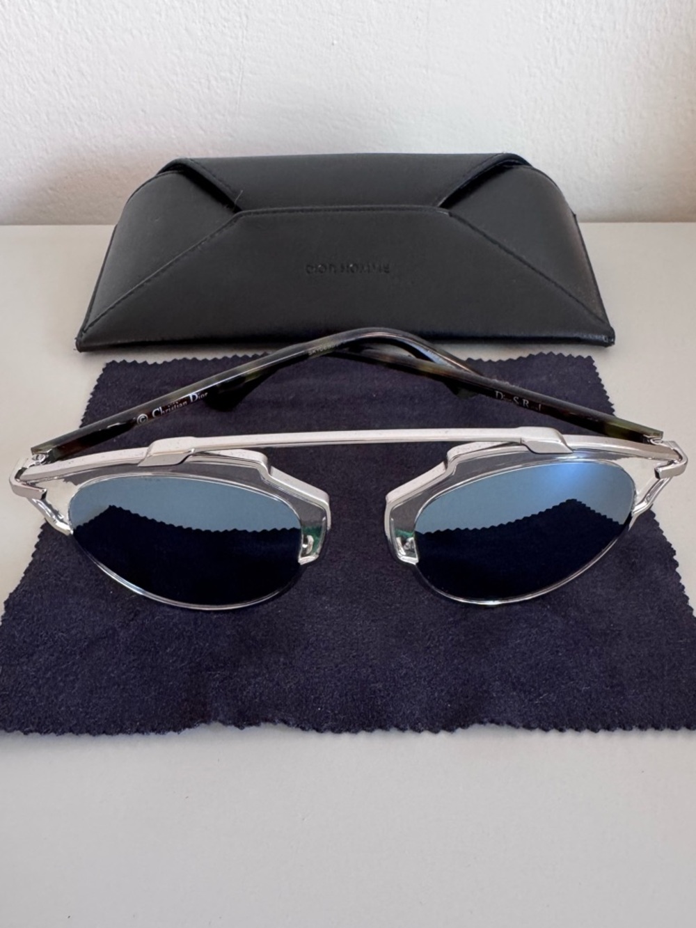 Dior So Real Sunglasses with Silver Frame and Blue Lenses